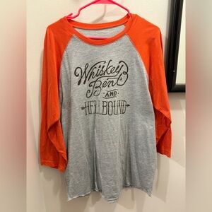 Woman’s Whiskey Bent Graphic Raglan Tee Western Cowgirl size medium